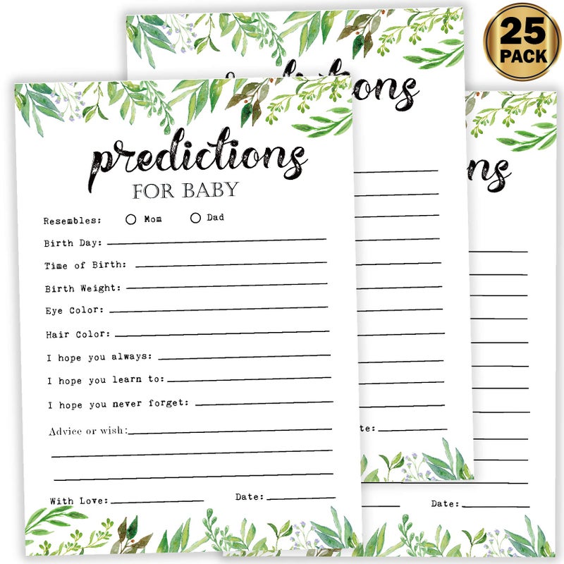 Giftideaworkshop 25 Greenery Advice and Prediction Cards for Baby Shower Game, New Mom and Dad Card or Mommy and Daddy To Be for Girl or Boy Babies, New Parent , Fun Gender Neutral Shower Party Favors. - Image 1